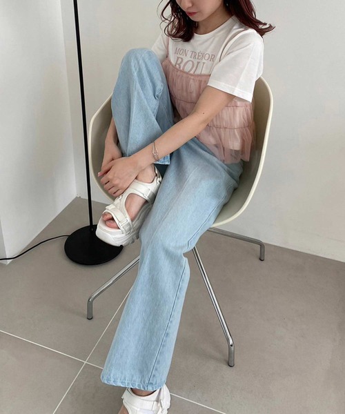 one after another NICE CLAUP（ワンアフターアナザーナイスクラップ）の「チュールビスチェ+ロゴＴセット（Tシャツ/カットソー・レディース・ドット/ブラック/ピンク・FREE）」の10枚目の写真