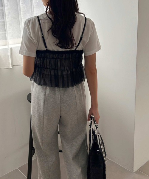 one after another NICE CLAUP（ワンアフターアナザーナイスクラップ）の「チュールビスチェ+ロゴＴセット（Tシャツ/カットソー・レディース・ドット/ブラック/ピンク・FREE）」の5枚目の写真