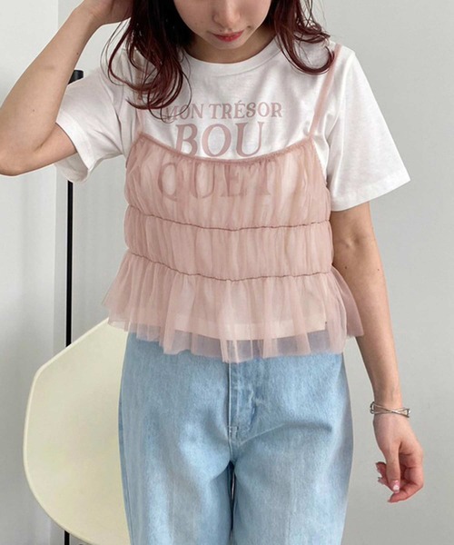 one after another NICE CLAUP（ワンアフターアナザーナイスクラップ）の「チュールビスチェ+ロゴＴセット（Tシャツ/カットソー・レディース・ドット/ブラック/ピンク・FREE）」の8枚目の写真