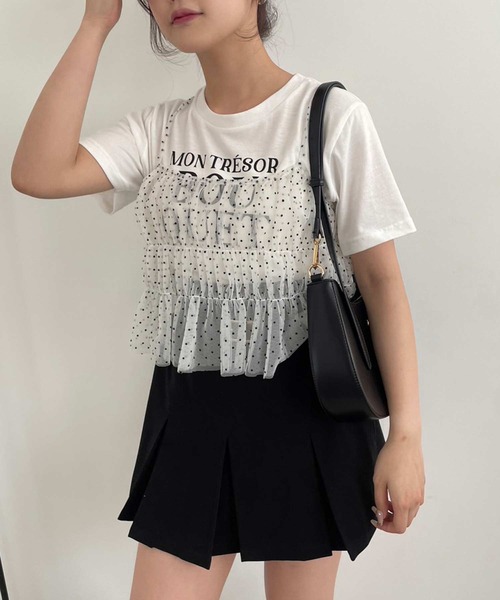 one after another NICE CLAUP（ワンアフターアナザーナイスクラップ）の「チュールビスチェ+ロゴＴセット（Tシャツ/カットソー・レディース・ドット/ブラック/ピンク・FREE）」の13枚目の写真