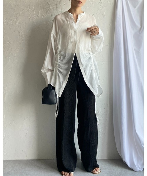 She's Closet(シーズクローゼット)の「セルフカットウェーブ柄ワイドストレートロングプリーツパンツ(その他パンツ・レディース・グリーン/ブラック・FREE)」の5枚目の写真