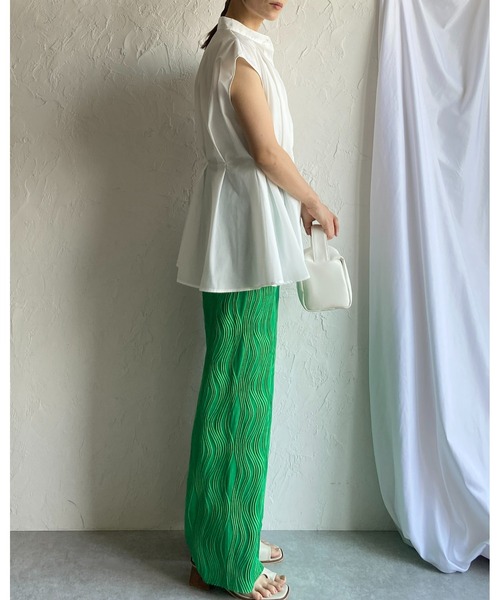 She's Closet(シーズクローゼット)の「セルフカットウェーブ柄ワイドストレートロングプリーツパンツ(その他パンツ・レディース・グリーン/ブラック・FREE)」の8枚目の写真