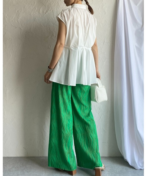 She's Closet(シーズクローゼット)の「セルフカットウェーブ柄ワイドストレートロングプリーツパンツ(その他パンツ・レディース・グリーン/ブラック・FREE)」の9枚目の写真