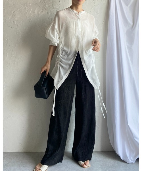 She's Closet(シーズクローゼット)の「セルフカットウェーブ柄ワイドストレートロングプリーツパンツ(その他パンツ・レディース・グリーン/ブラック・FREE)」の11枚目の写真