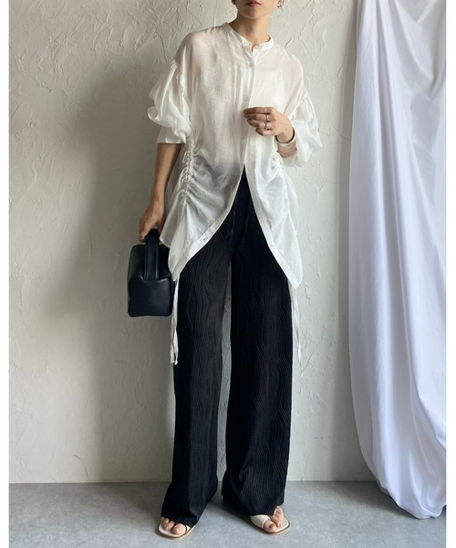 She's Closet(シーズクローゼット)の「セルフカットウェーブ柄ワイドストレートロングプリーツパンツ(その他パンツ・レディース・グリーン/ブラック・FREE)」の12枚目の写真