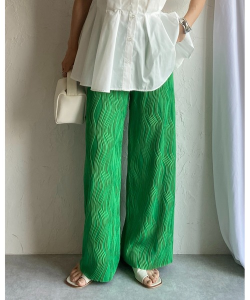 She's Closet(シーズクローゼット)の「セルフカットウェーブ柄ワイドストレートロングプリーツパンツ(その他パンツ・レディース・グリーン/ブラック・FREE)」の15枚目の写真