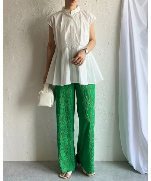 She's Closet(シーズクローゼット)の「セルフカットウェーブ柄ワイドストレートロングプリーツパンツ(その他パンツ・レディース・グリーン/ブラック・FREE)」の16枚目の写真