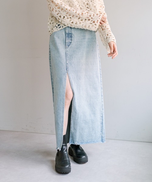 mystic（ミスティック）の「スリットデニムスカート（デニムスカート・レディース・ブラック/ブルー・2/1）」の8枚目の写真