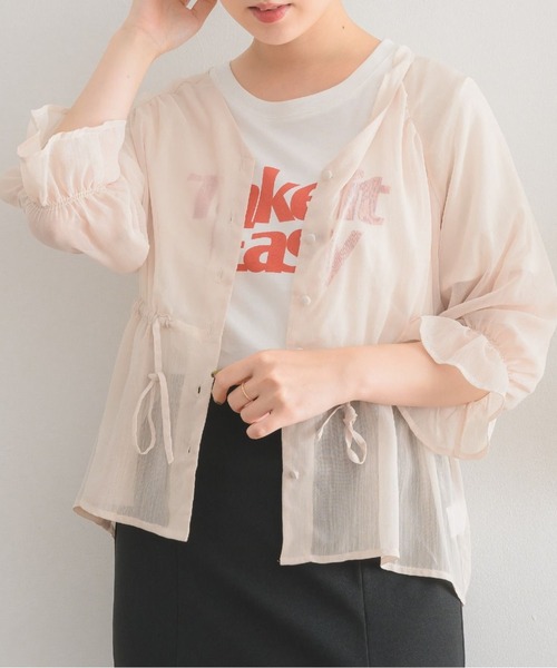RETRO GIRL(レトロガール)の「ウエストリボンVネックシアーSH(シャツ/ブラウス・レディース・ナチュラル/グリーン/ベージュ・FREE)」の20枚目の写真