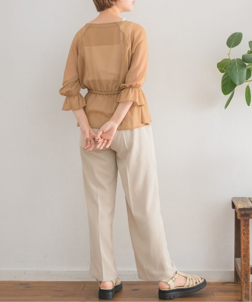 RETRO GIRL(レトロガール)の「ウエストリボンVネックシアーSH(シャツ/ブラウス・レディース・ナチュラル/グリーン/ベージュ・FREE)」の21枚目の写真