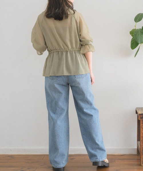RETRO GIRL(レトロガール)の「ウエストリボンVネックシアーSH(シャツ/ブラウス・レディース・ナチュラル/グリーン/ベージュ・FREE)」の7枚目の写真
