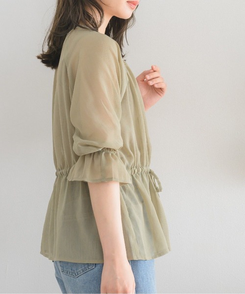 RETRO GIRL(レトロガール)の「ウエストリボンVネックシアーSH(シャツ/ブラウス・レディース・ナチュラル/グリーン/ベージュ・FREE)」の12枚目の写真