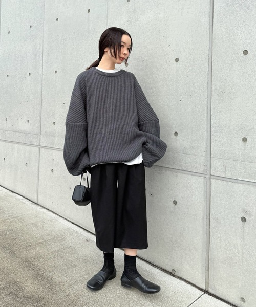 mamodayo Sweat likeルーズニットプルオーバー ブラック セール】 【セットアップ可】もちもちミックスヤーンロゴニット