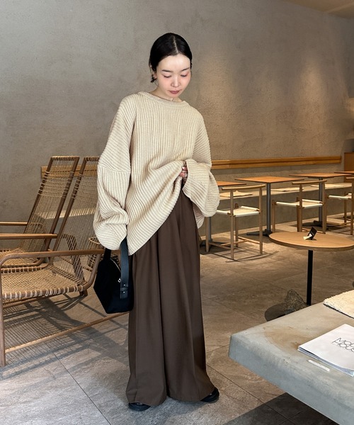 モラビトブラン　フード付きニットセーター　新品未使用【¥64900】　ベージュ Vantana ケーブル編みフード付きニット(ニット・セーター