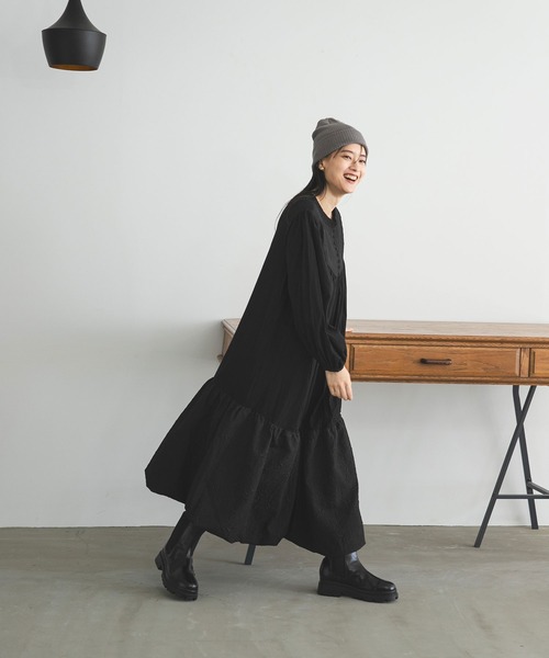 bohmal(ボマール)の「バルーン異素材ワンピース(ワンピース・レディース・ブラック・MEDIUM)」の2枚目の写真