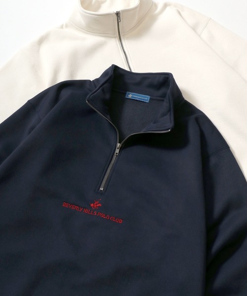 BEVERLY HILLS POLO CLUB（ビバリーヒルズポロクラブ）の「BEVERLY HILLS POLO CLUB/ビバリーヒルズポロクラブ 別注 オーバーサイズ 裏起毛 ロゴ ワンポイント刺繍 ハーフジップ スウェット トレーナー/長袖 トップス プルオーバー/レディース メンズ（スウェット・レディース・ネイビー/ブラウン/グリーン/アイボリー/スミクロ/アッシュグレー/グレー系その他/ホワイト系その他/ブラック系その他/ブルー系その他/ブラウン系その他・LL/M/L）」の11枚目の写真