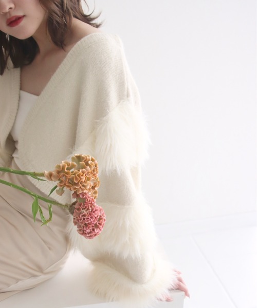 mellowneon（メロウネオン）の「ファースリーブボレロニットカーディガン（カーディガン/ボレロ・レディース・ホワイト・FREE）」の4枚目の写真