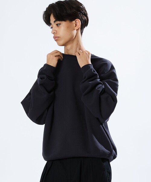 4859【美品】サカイ クルーネックスウェット 裾ジップ ワイドシルエット　黒 MONO-MART（モノマート） トレーナー スウェット 12oz ヘビーウェイト