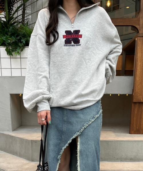 セール】【低身長サイズあり】アソート柄裏起毛ハーフジップスウェット