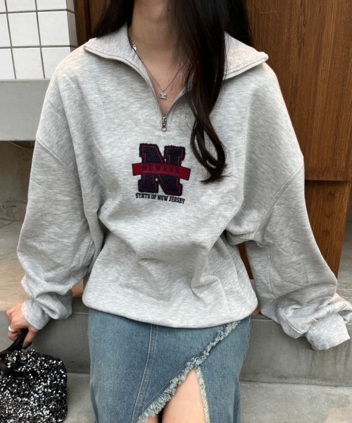 nemne store（ネンネストア）の「【低身長サイズあり】アソート柄裏起毛ハーフジップスウェット（スウェット・レディース・オートミール/グレー/ブルー/ピンク/スミクロ/クリーム/グリーン/ネイビー・SMALL/MEDIUM）」の20枚目の写真