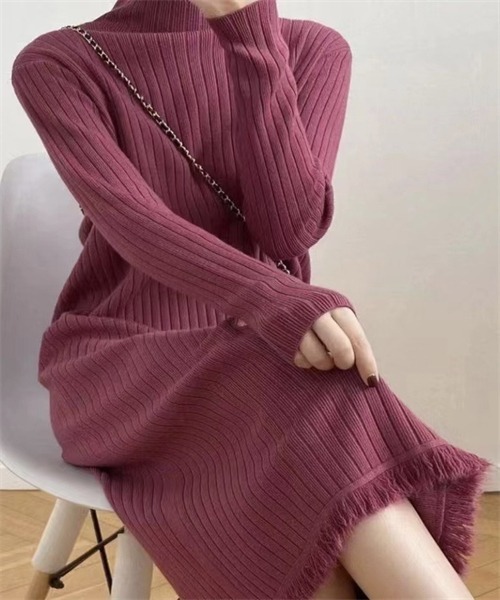 FREE STYLISTS(フリー スタイリスト)の「裾フリンジハイネックリブニットワンピース(ワンピース・レディース・モカ/ベージュ/ブラック/ピンク系その他・FREE)」の20枚目の写真