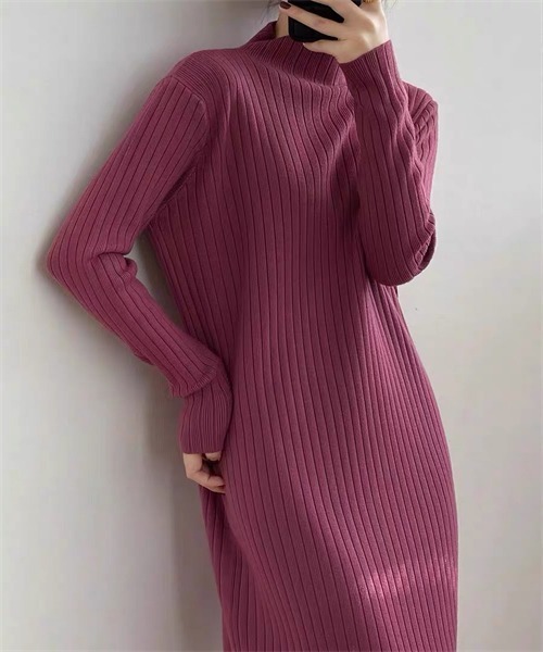 FREE STYLISTS(フリー スタイリスト)の「裾フリンジハイネックリブニットワンピース(ワンピース・レディース・モカ/ベージュ/ブラック/ピンク系その他・FREE)」の18枚目の写真