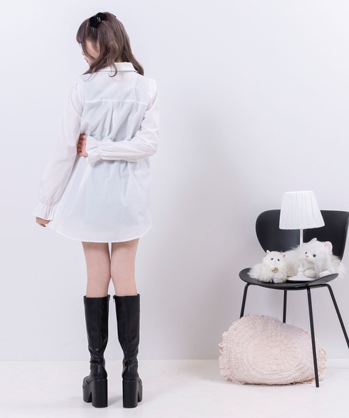 DearMyLoveRose(ディアマイラブローズ)の「ボウタイチュニックシャツワンピース #シワになりにくい(ワンピース・レディース・チャコール/チェック/ホワイト・LARGE/XX-LARGE/X-LARGE/MEDIUM)」の4枚目の写真