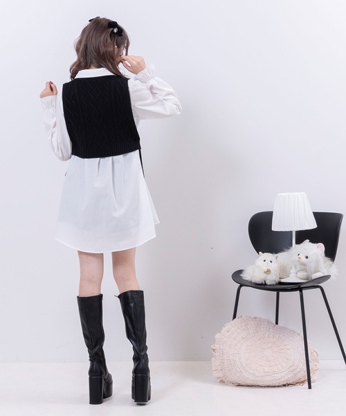 DearMyLoveRose(ディアマイラブローズ)の「ボウタイチュニックシャツワンピース #シワになりにくい(ワンピース・レディース・チャコール/チェック/ホワイト・LARGE/XX-LARGE/X-LARGE/MEDIUM)」の7枚目の写真