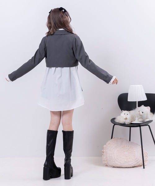 DearMyLoveRose(ディアマイラブローズ)の「ボウタイチュニックシャツワンピース #シワになりにくい(ワンピース・レディース・チャコール/チェック/ホワイト・LARGE/XX-LARGE/X-LARGE/MEDIUM)」の9枚目の写真