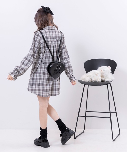 DearMyLoveRose(ディアマイラブローズ)の「ボウタイチュニックシャツワンピース #シワになりにくい(ワンピース・レディース・チャコール/チェック/ホワイト・LARGE/XX-LARGE/X-LARGE/MEDIUM)」の11枚目の写真