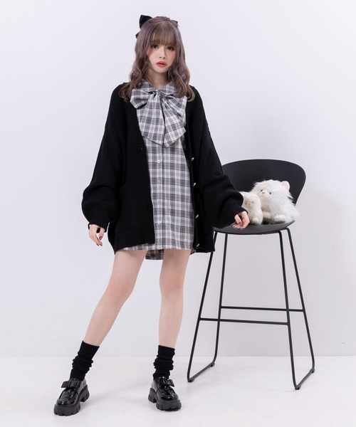 DearMyLoveRose(ディアマイラブローズ)の「ボウタイチュニックシャツワンピース #シワになりにくい(ワンピース・レディース・チャコール/チェック/ホワイト・LARGE/XX-LARGE/X-LARGE/MEDIUM)」の13枚目の写真