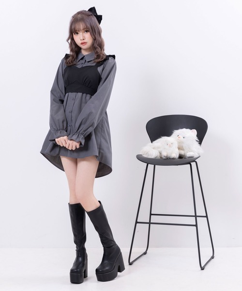 DearMyLoveRose(ディアマイラブローズ)の「ボウタイチュニックシャツワンピース #シワになりにくい(ワンピース・レディース・チャコール/チェック/ホワイト・LARGE/XX-LARGE/X-LARGE/MEDIUM)」の14枚目の写真