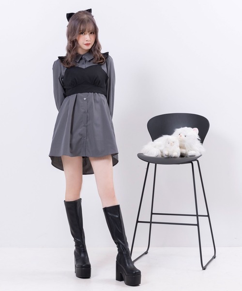 DearMyLoveRose(ディアマイラブローズ)の「ボウタイチュニックシャツワンピース #シワになりにくい(ワンピース・レディース・チャコール/チェック/ホワイト・LARGE/XX-LARGE/X-LARGE/MEDIUM)」の15枚目の写真