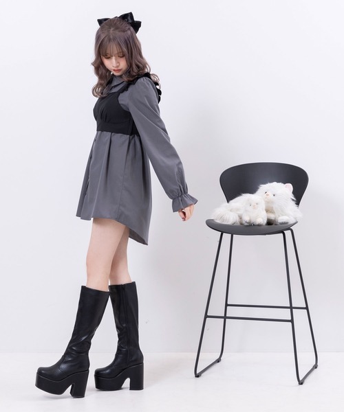 DearMyLoveRose(ディアマイラブローズ)の「ボウタイチュニックシャツワンピース #シワになりにくい(ワンピース・レディース・チャコール/チェック/ホワイト・LARGE/XX-LARGE/X-LARGE/MEDIUM)」の16枚目の写真
