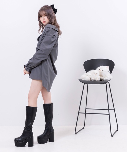 DearMyLoveRose(ディアマイラブローズ)の「ボウタイチュニックシャツワンピース #シワになりにくい(ワンピース・レディース・チャコール/チェック/ホワイト・LARGE/XX-LARGE/X-LARGE/MEDIUM)」の19枚目の写真