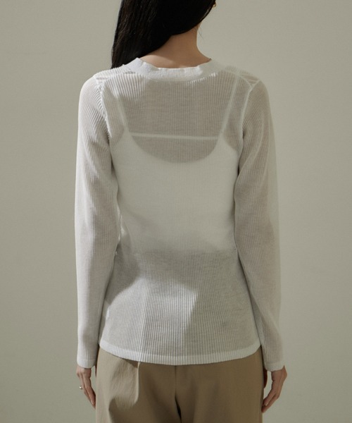 SALON adam et rope'（サロン アダム エ ロペ）の「シアープリーツVネックカーディガン【洗える】（カーディガン/ボレロ・レディース・ホワイト/ラベンダー/ブラック・FREE）」の20枚目の写真