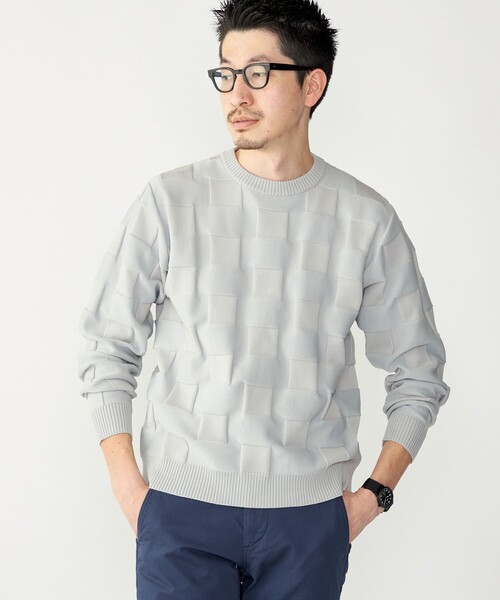 SHIPS(シップス)の「SHIPS: 〈手洗い可能〉Amossa(R) シャンティ ブロック リンクス編み 長袖 ニット(ニット/セーター・メンズ・ブラック/ライトグレー/ネイビー・MEDIUM/X-LARGE/LARGE/SMALL)」の1枚目の写真
