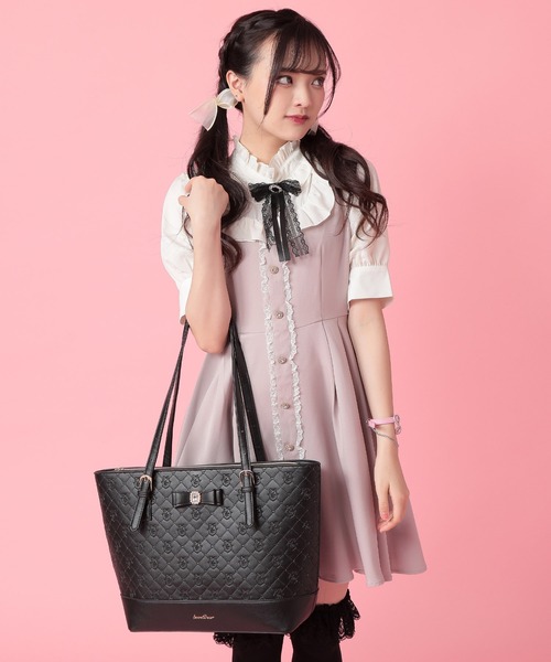 SecretDoor(シークレットドア)の「ビジュー リボン 地雷 量産 トートバッグ ポタージュ(トートバッグ・レディース・アイボリー/ブラック/ピンク・FREE)」の20枚目の写真