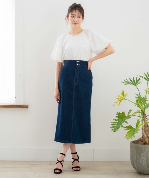 NOELA（ノエラ）の「デニムタイトスカート（デニムスカート・レディース・オフホワイト/ダークインディゴブルー/インディゴブルー・S/M）」の3枚目の写真