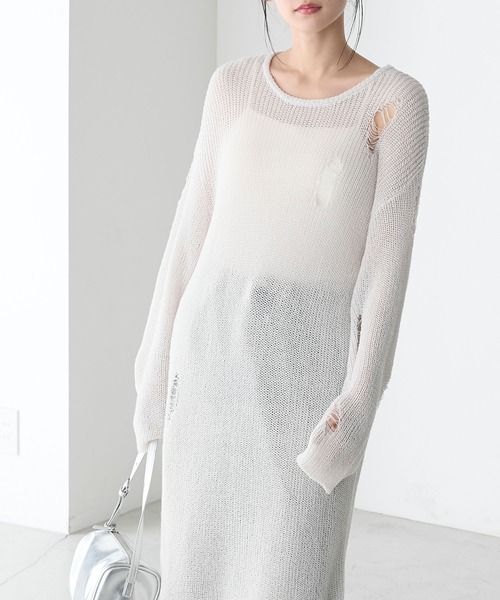 forksy.（フォルクシー）の「【forksy.】ダメージニットワンピース（ワンピース・レディース・チャコール/オフホワイト/サックスブルー・FREE）」の12枚目の写真