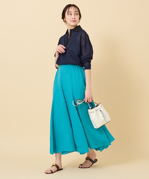 【アンタイトル】洗える 大きいサイズ 48 リネン スキッパー ニット ネイビー セール】 【洗える/抗菌防臭】マイビューティ スキッパーニット