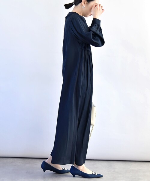 quaranciel(カランシエル)の「quaranciel:〈洗濯機可能〉コード ギャザー ロング ワンピース(ワンピース・レディース・ネイビー/カーキ・ONE SIZE)」の13枚目の写真