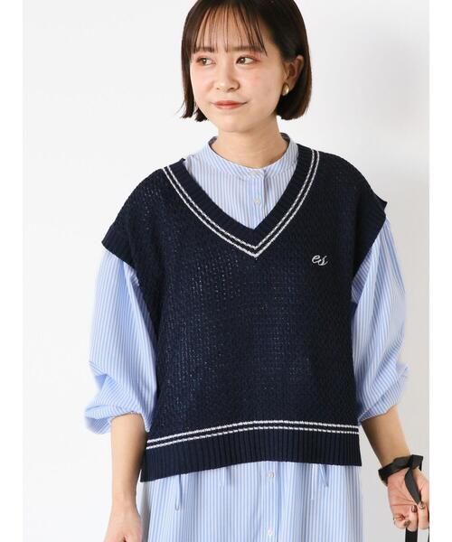 ehka sopo（エヘカソポ）の「チルデン刺繍ベスト（ベスト・レディース・オフホワイト/ネイビー/イエロー/グリーン・F）」の4枚目の写真