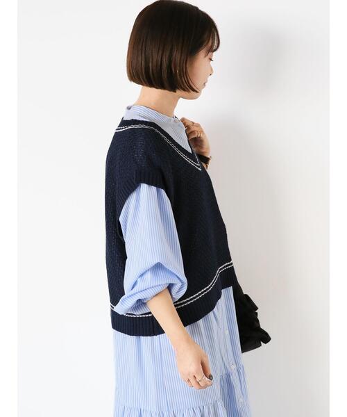 ehka sopo（エヘカソポ）の「チルデン刺繍ベスト（ベスト・レディース・オフホワイト/ネイビー/イエロー/グリーン・F）」の12枚目の写真