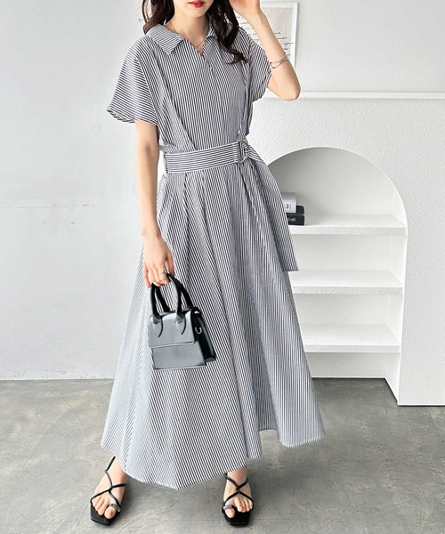 GeeRA（ジーラ）の「上品スキッパーシャツワンピース（シャツワンピース・レディース・ブルー系その他/ブラック系その他・LARGE/MEDIUM）」の5枚目の写真