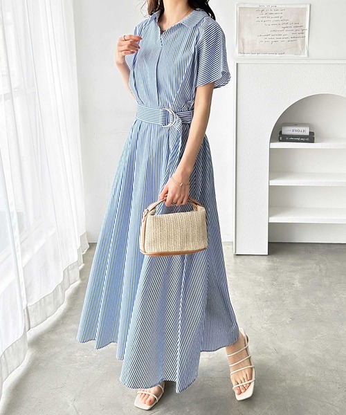 GeeRA（ジーラ）の「上品スキッパーシャツワンピース（シャツワンピース・レディース・ブルー系その他/ブラック系その他・LARGE/MEDIUM）」の8枚目の写真