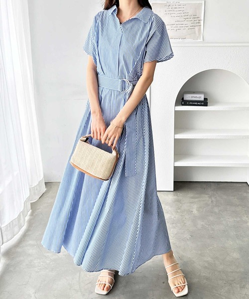 GeeRA（ジーラ）の「上品スキッパーシャツワンピース（シャツワンピース・レディース・ブルー系その他/ブラック系その他・LARGE/MEDIUM）」の7枚目の写真