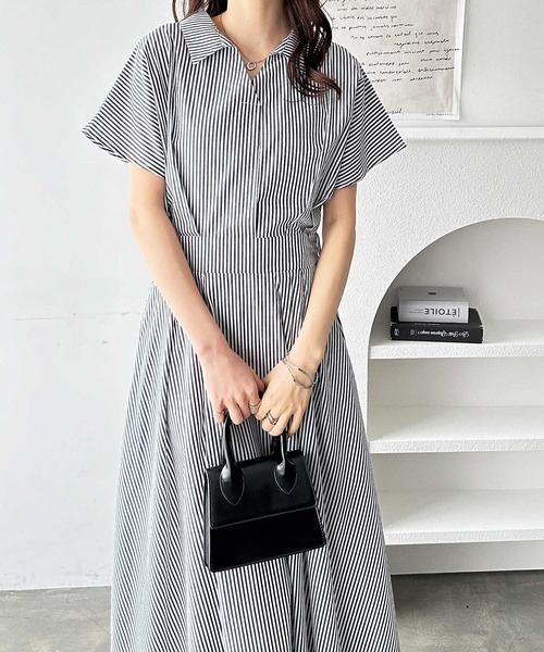 GeeRA（ジーラ）の「上品スキッパーシャツワンピース（シャツワンピース・レディース・ブルー系その他/ブラック系その他・LARGE/MEDIUM）」の4枚目の写真