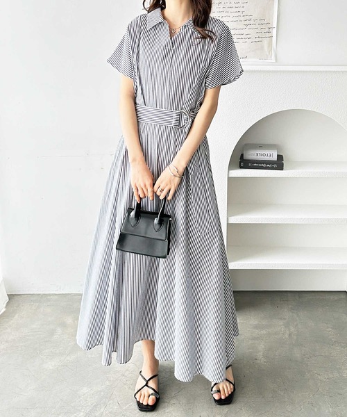 GeeRA（ジーラ）の「上品スキッパーシャツワンピース（シャツワンピース・レディース・ブルー系その他/ブラック系その他・LARGE/MEDIUM）」の3枚目の写真