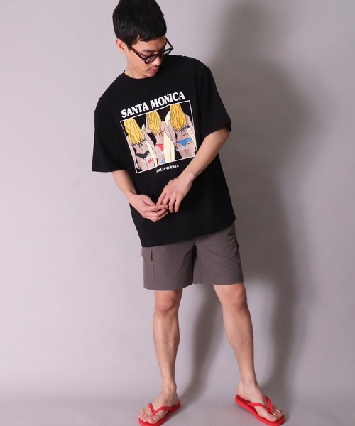 BAYBLO（ベイブロ）の「(BB)【ユニセックス】サマー グラフィック ストレッチ Tシャツ（Tシャツ/カットソー・メンズ・オフホワイト/ブラック/ベージュ・MEDIUM/LARGE）」の7枚目の写真